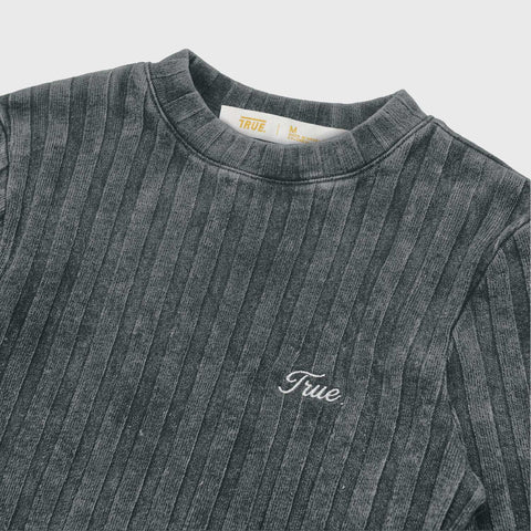 Ribbed Knit Slim LS Top - Washed Black