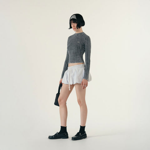 Ribbed Knit Slim LS Top - Washed Black