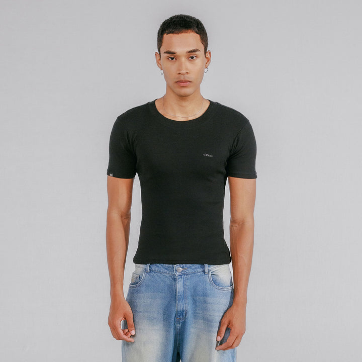 Ribbed Fitted Tee - Black