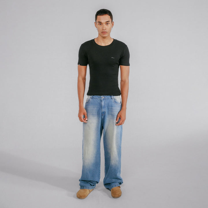 Ribbed Fitted Tee - Black