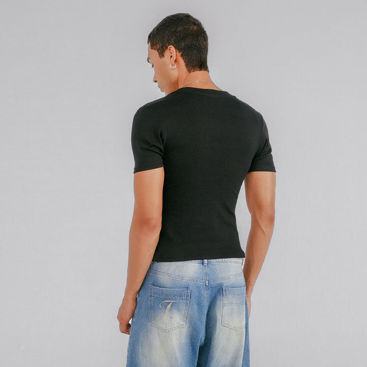Ribbed Fitted Tee - Black