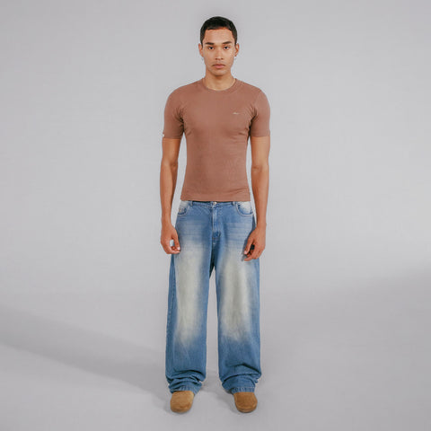 Ribbed Fitted Tee - Brown