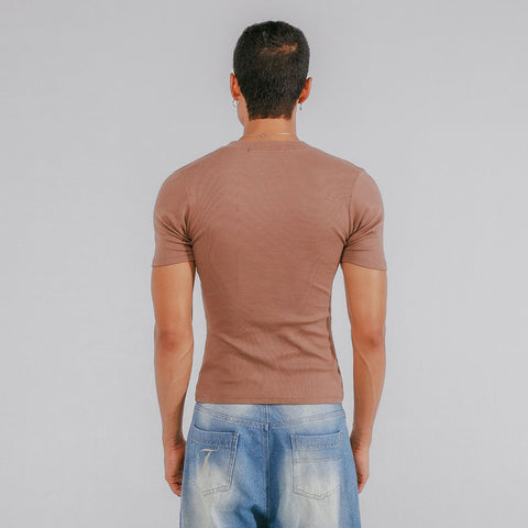 Ribbed Fitted Tee - Brown