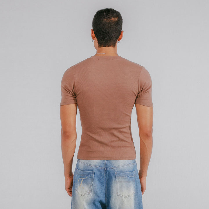 Ribbed Fitted Tee - Brown
