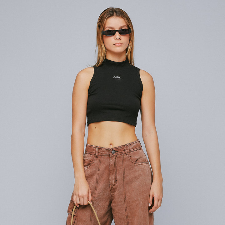 Ribbed Turtleneck Top - Black