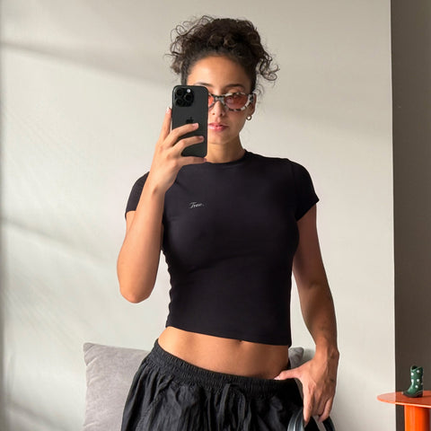 Signature Slim Ribbed Tee - Black