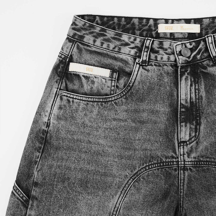 Slashed Denim Jorts - Black