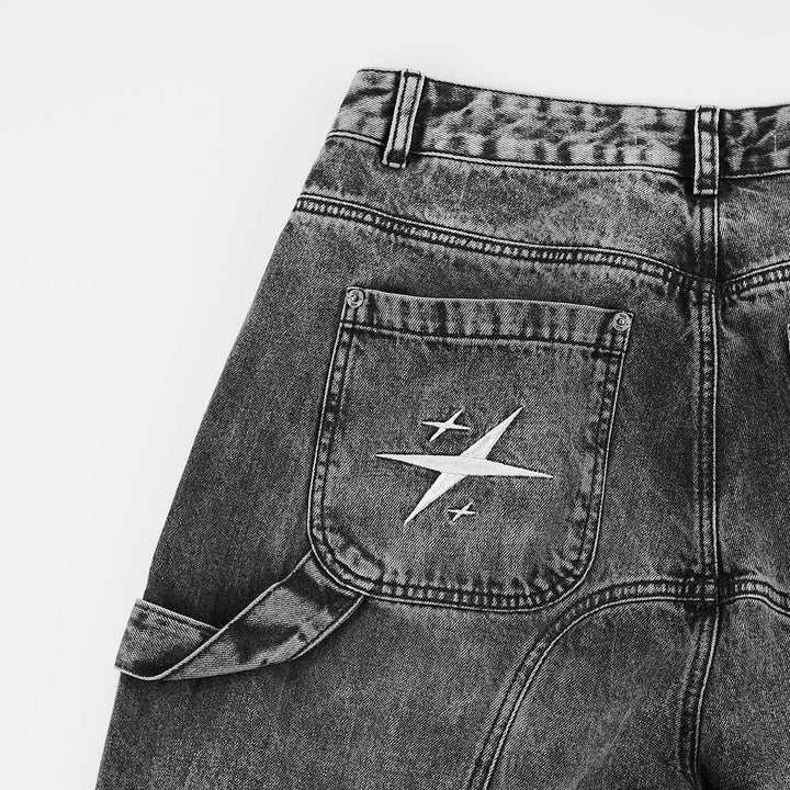 Slashed Denim Jorts - Black