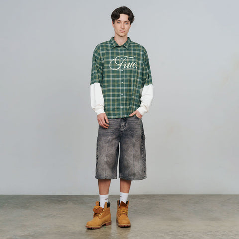 Slashed Denim Jorts - Black