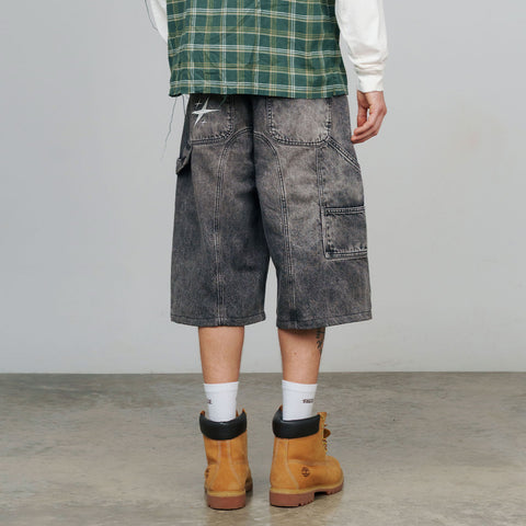 Slashed Denim Jorts - Black