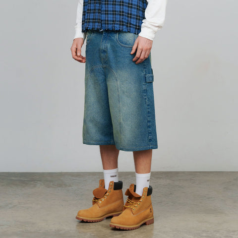 Slashed Denim Jorts - Blue