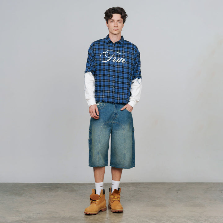 Slashed Denim Jorts - Blue