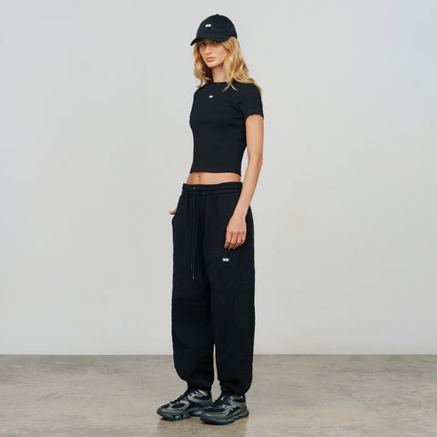 Slim Ribbed Fitted Tee - Black