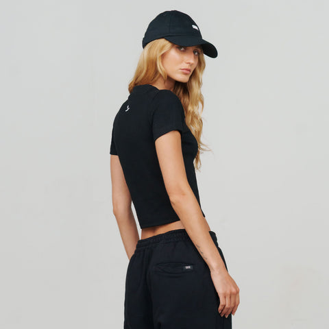 Slim Ribbed Fitted Tee - Black