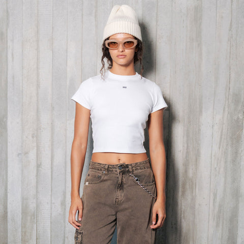 Slim Ribbed Fitted Tee - White