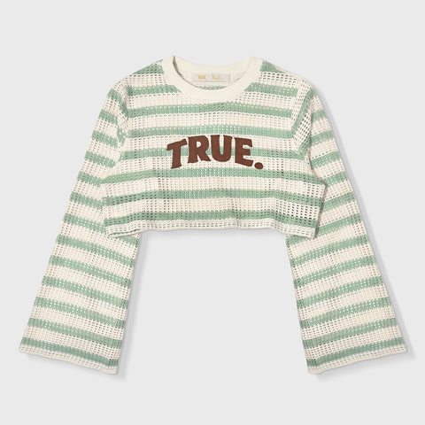 Texture Wide Sleeve Crop Top - Cream