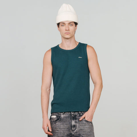 Textured Sleevless T-Shirt - Pine Green