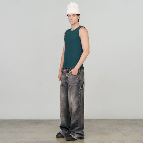 Textured Sleeveless T-Shirt - Pine Green