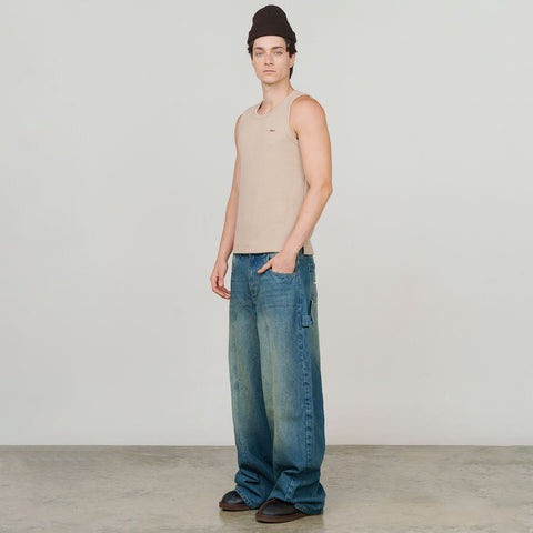 Textured Sleevless T-Shirt - Sand