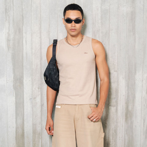 Textured Sleeveless T-Shirt - Sand