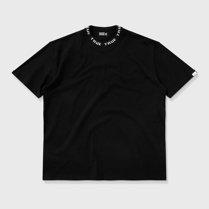 Knit Collar Oversiezed T-Shirt - Black