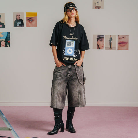 Slashed Denim Jorts - Black
