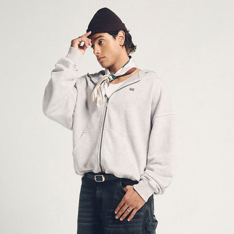 Classic Zipper Hoodie - Washed Gray